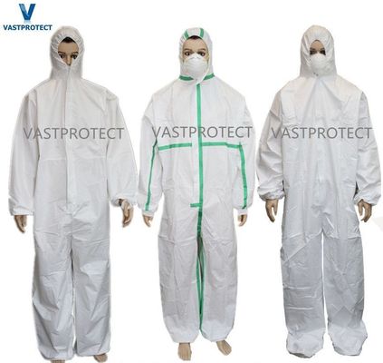Abbigliamento usa e getta con cappuccio Chiusura anteriore Flap Manette elastiche Caviglie e cappuccio