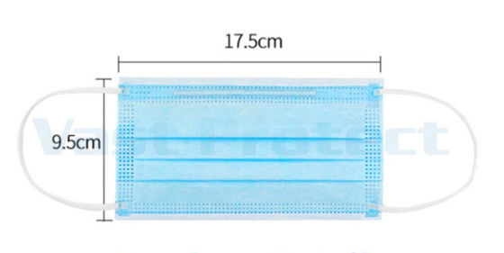 Durata di conservazione 2 anni EN14683 Forniture ospedaliere Maschera da viso monouso 3 pliatore respirante con anello per orecchie
