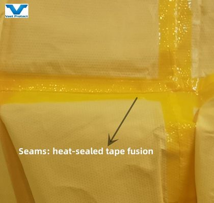 Protezione chimica abbigliamento monouso in giallo di sicurezza con norma EN14605 e CE
