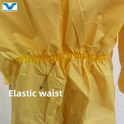 Protezione chimica abbigliamento monouso in giallo di sicurezza con norma EN14605 e CE