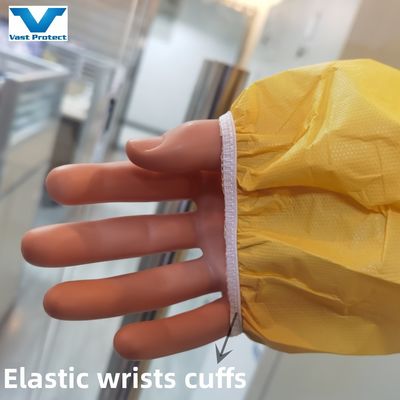 Protezione chimica abbigliamento monouso in giallo di sicurezza con norma EN14605 e CE