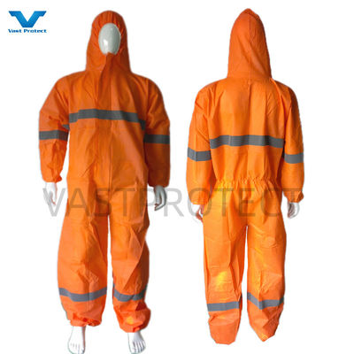 EN1149 Copertina 56GSM Microporous USA PPE usa e getta con nastro riflettente arancione