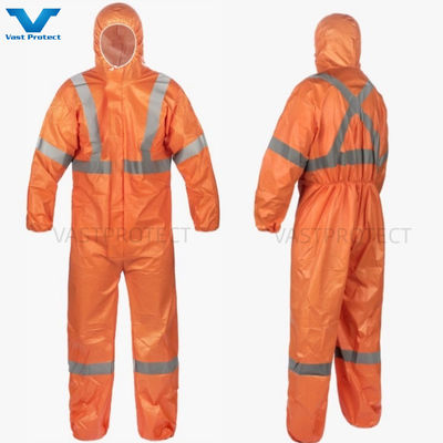 EN1149 Copertina 56GSM Microporous USA PPE usa e getta con nastro riflettente arancione