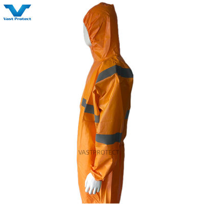 EN1149 Copertina 56GSM Microporous USA PPE usa e getta con nastro riflettente arancione