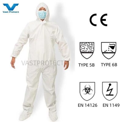 VPT621 PPE di sicurezza industriale impermeabile traspirante chimica bianca abbigliamento monouso