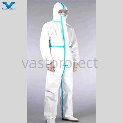Indumenti di protezione chimici leggeri PP PE Bianco monouso Tipo 5 6 Abbigliamento con nastro