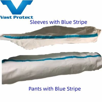 65GSM Bianco Soft Disposable Microporous Coverall con Blue Tape a prova di polvere e spruzzi