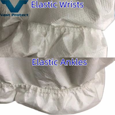 65GSM Bianco Soft Disposable Microporous Coverall con Blue Tape a prova di polvere e spruzzi