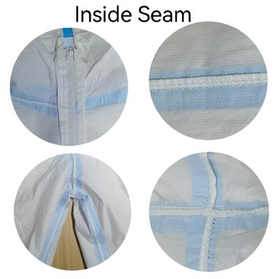 55GSM-70GSM Microporous Protective Hooded Work Wear Safety Chemical Coverall con fascia a bastone