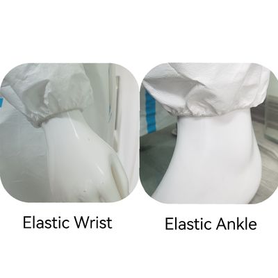 55GSM-70GSM Microporous Protective Hooded Work Wear Safety Chemical Coverall con fascia a bastone