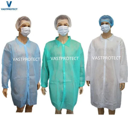 OEM CE Nonwoven Protective Lab Coat Abito per visitatori usa e getta con accessori per etichette