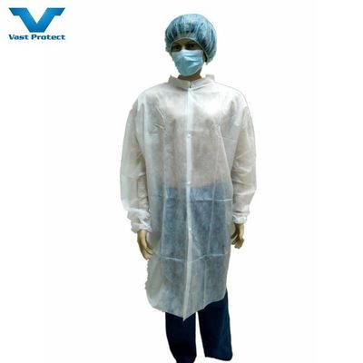 Cappotto di laboratorio impermeabile non tessuto Uniforme per abbigliamento da lavoro Chiusura della cerniera per visitatori OEM accettato