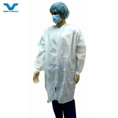 Cappotto di laboratorio impermeabile non tessuto Uniforme per abbigliamento da lavoro Chiusura della cerniera per visitatori OEM accettato
