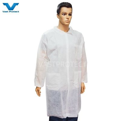 30GSM-50GSM Cappotto da laboratorio bianco non tessuto per visitatori dell'industria alimentare