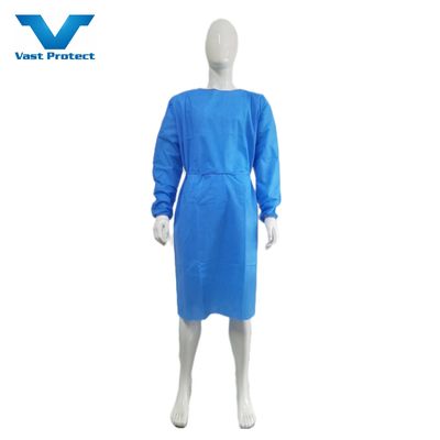 Abito di isolamento SMS traspirante con manette a maglia a prova di liquidi AAMI Livello 1/2/3 Fornitura adeguata 45GSM Blu