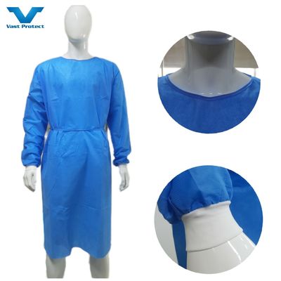 Abito chirurgico protettivo con manette a maglia Tessuto anti-statico morbido VPT-501 Chiusura collo/spalle Blu PP non tessuto