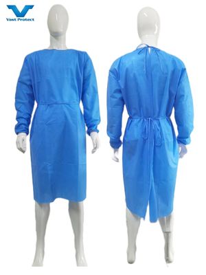 Abito chirurgico protettivo con manette a maglia Tessuto anti-statico morbido VPT-501 Chiusura collo/spalle Blu PP non tessuto