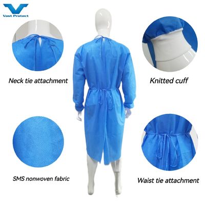 Blu SMS Abiti chirurgici usa e getta con manette a maglia a prova di liquidi M/L/XL