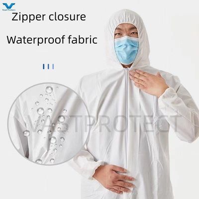 VASTPROTECT-604 Bianco 60GSM PP PE Tipo5 6 Coverall per il mercato USA OEM Accettazione