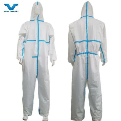 Tipo5/6 Norma EN14126 Copertura microporousa con cappuccio con nastro e senza copertura del piede