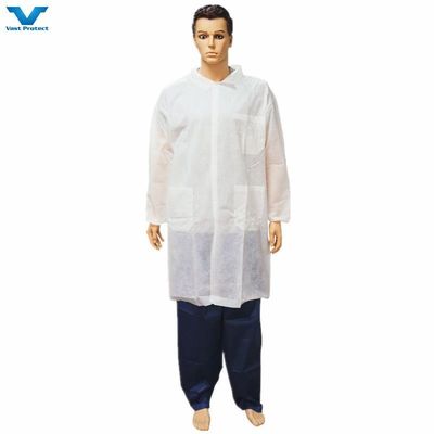 Bianco non tessuto in PP polipropilene SMS Microporous Lab Coat Disposable con personalizzazione