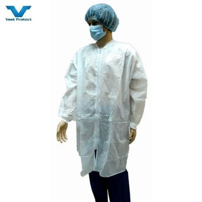 Cappotto di laboratorio in PP non tessuto con bottoni a manopola elastica M L XL XXL 20GSM 30GSM 40GSM Bianco
