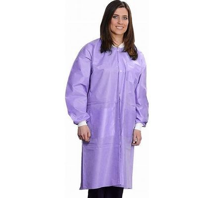 Abiti da laboratorio monouso a prova di polvere per adulti con manette e tasche a maglia certificati ISO9001