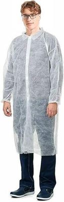 Cappotto da laboratorio in polipropilene bianco a manica lunga con manette elastiche e senza tasche