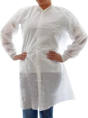 Cappotto da laboratorio in polipropilene bianco a manica lunga con manette elastiche e senza tasche