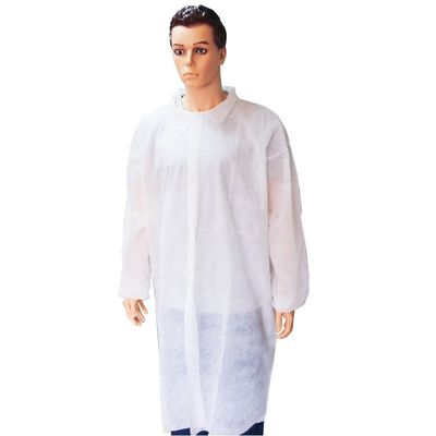 Cappotto da laboratorio in polipropilene bianco a manica lunga con manette elastiche e senza tasche