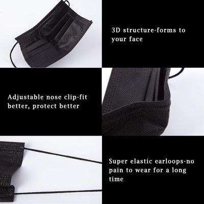 Maschera protettiva chirurgica medica usa e getta con filtro nero a 3 pli