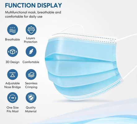 Maschera facciale usa e getta a colori personalizzati 3 supporti medici a pli con loop elastico all' orecchio